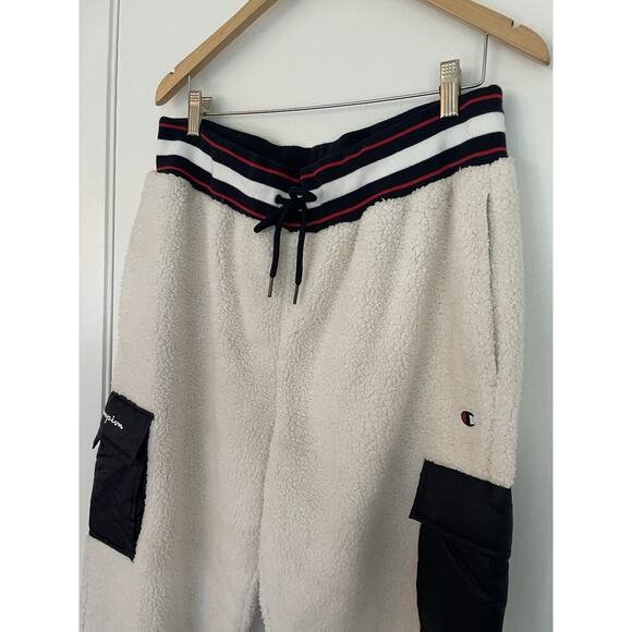 Champion Mens White Sherpa Shearling Sweatpants Size Large pockets cozycore - Picture 5 of 7